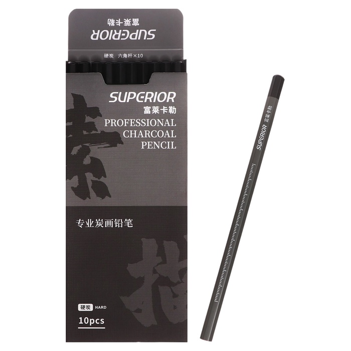 Карандаш угольный чёрный, Hard, корпус серый