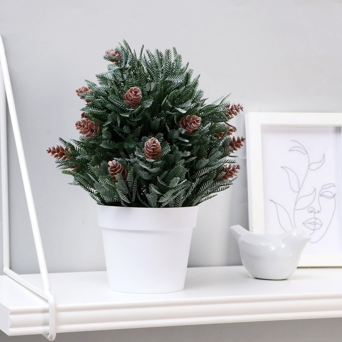 Искусственный цветок в горшке «Хвойный куст», 10×24 см