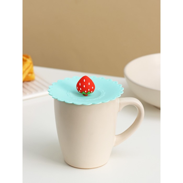 Крышка - непроливайка силиконовая Доляна «Клубничка», d=11 см, мятная