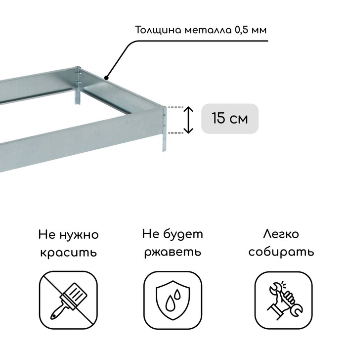 Грядка оцинкованная, 195×70×15 см, Greengo