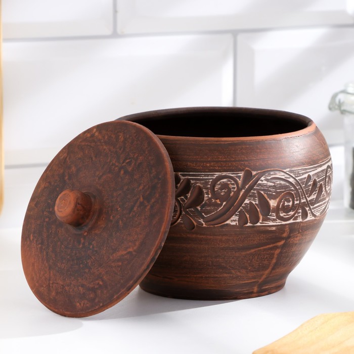 Горшок для жаркого «Ангоб», 700 мл, красная глина