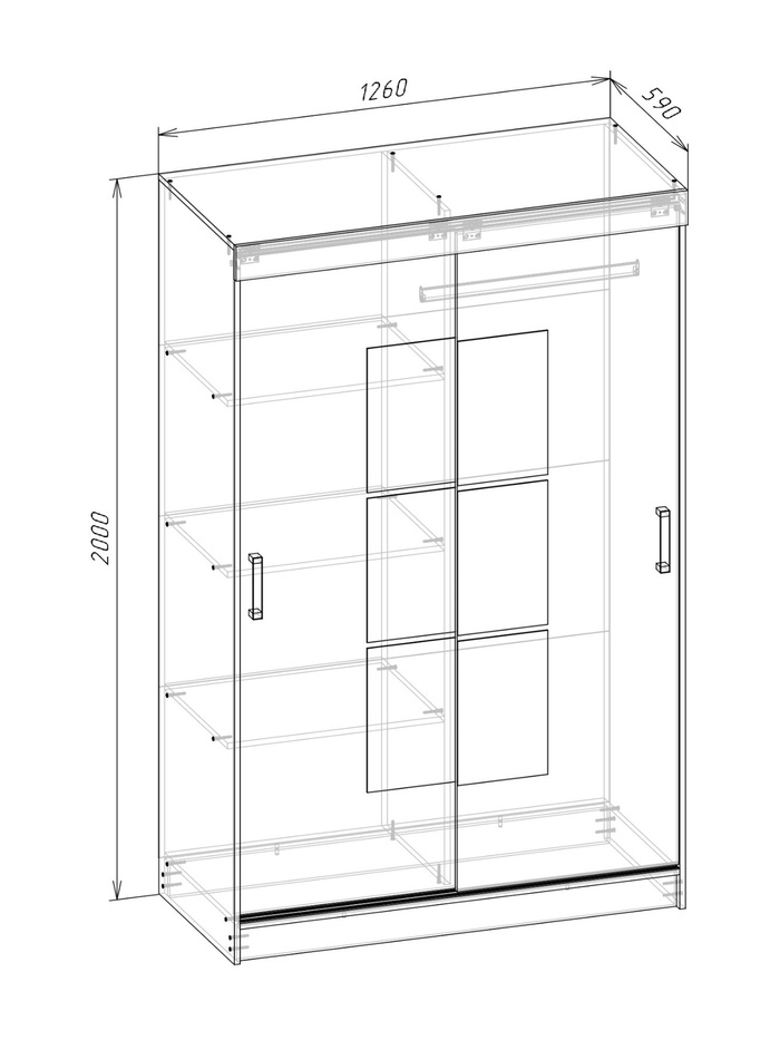 Шкаф – купе «Элегант 1», 1260×590×2000 мм, цвет серый графит