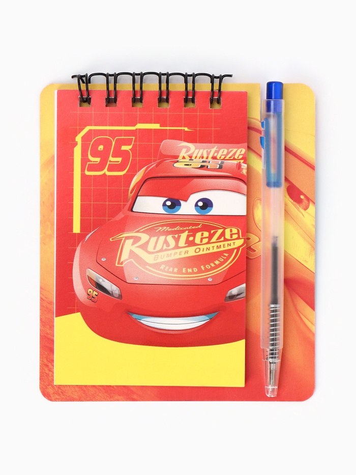 Блокнот А7 и мини ручка, Тачки