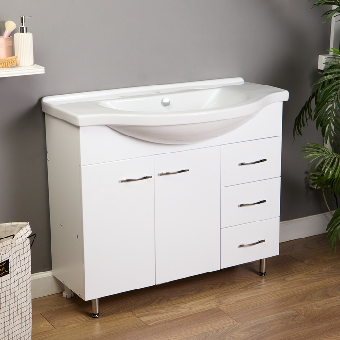 Тумба напольная «Элеганс 100/3», раковина «Эльбрус», цвет белый