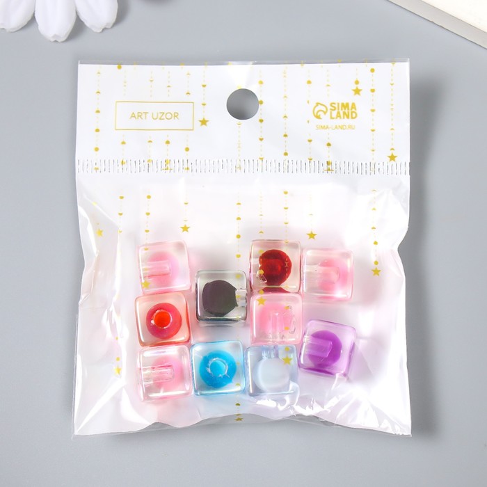 Бусина акрил с несквозным отверстием «Кубик - внутри», 1.2×1.2×1.2 см, МИКС