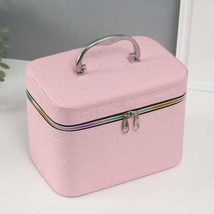 Набор шкатулок для украшений с зеркалом «Сердца», 3 шт., искусственная кожа, св. розовая