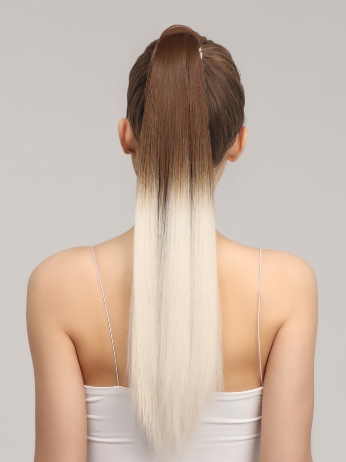 Хвост накладной, прямой волос, на резинке, 60 см, 100 г, цвет омбре русый, молочный
