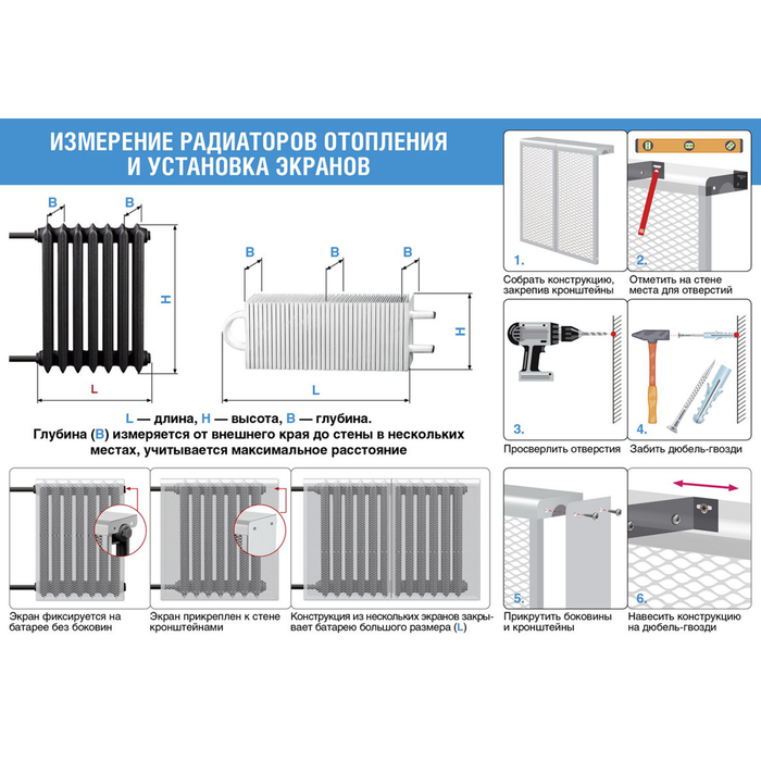 Экран на чугунный радиатор ZEIN, 290×610×150 мм, 3 секции, металлический, белый