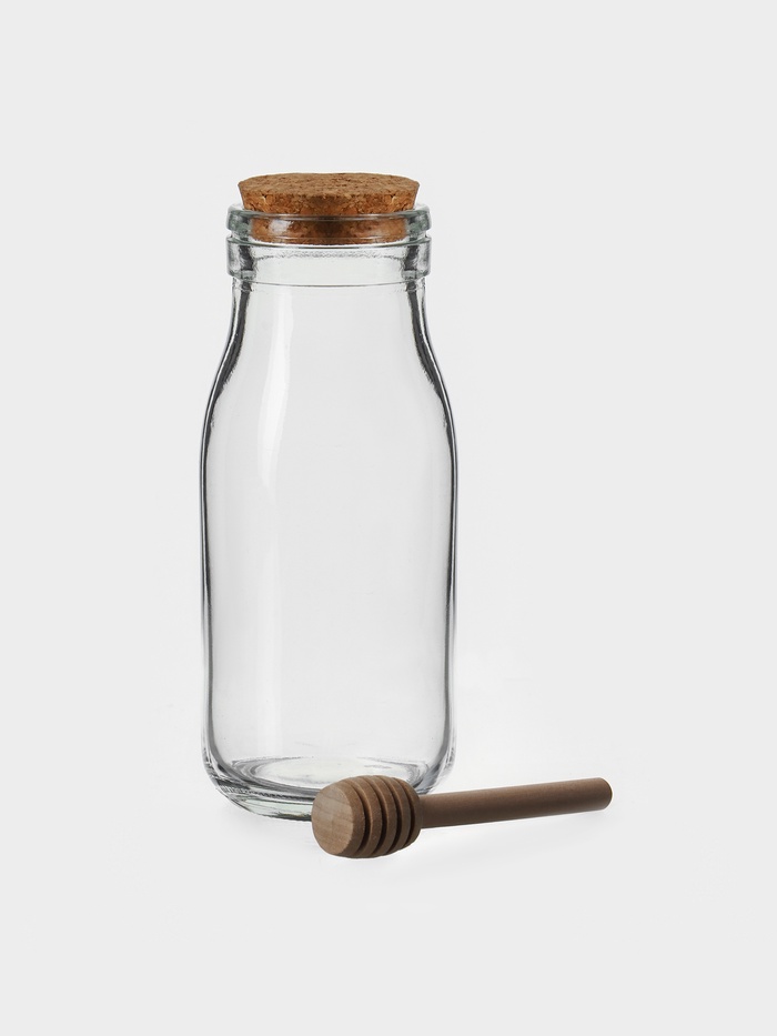 Ёмкость для мёда и варенья Доляна «Парфе», 250 мл, 7×14 см, с деревянной ложкой, стекло, прозрачная, МИКС вида