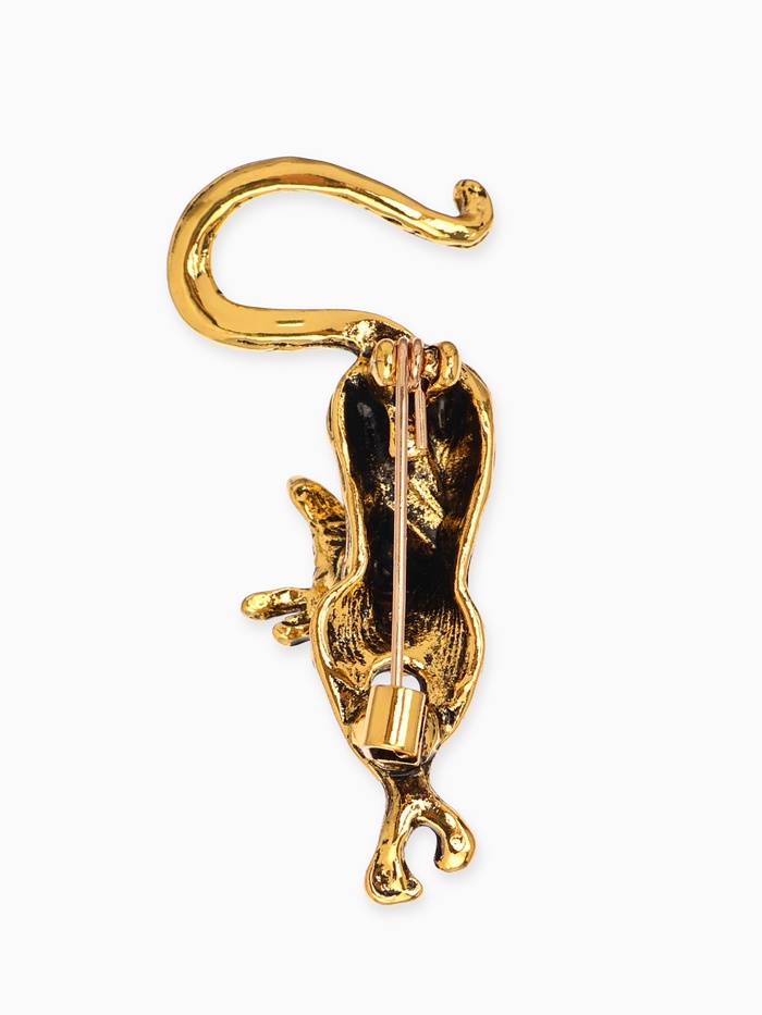 Брошь «Кошка грациозная», цвет зелёный в чернёном золоте