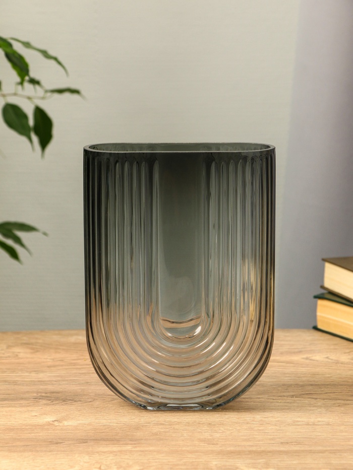 Ваза «Айрис», 23.5×17×7 см, стекло, серая