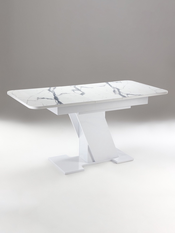 Стол кухонный раздвижной «Олимп», на одной ножке, 1240(1540)×750×760 мм, цвет белый глянец/белый мрамор