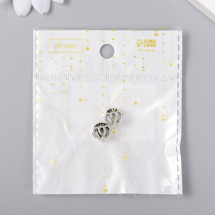 Бусина для рукоделия и плетения «Арт Узор. Два сердца с короной», металл, серебро, 1×1 см