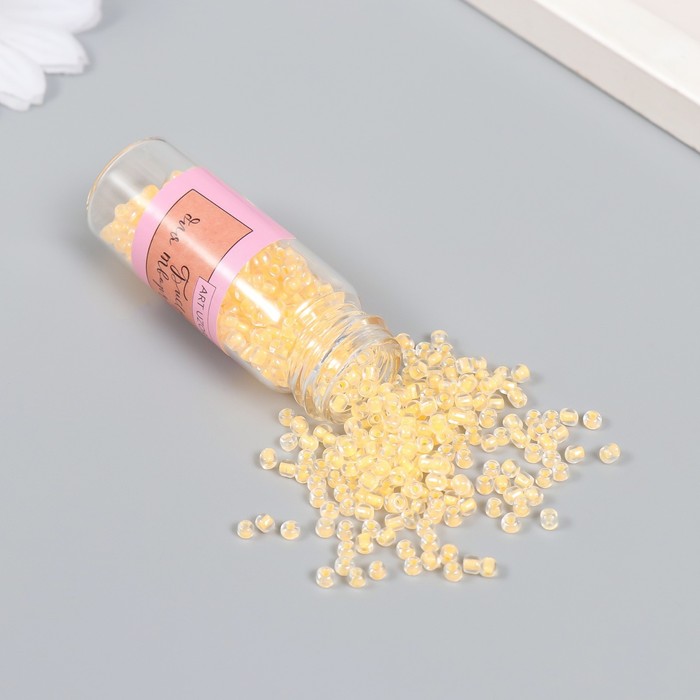 Бисер 8/0 в бутылочке «Полупрозрачный с цветной серединой. Персик», светится под УФ 20 г, 6×2×2 см