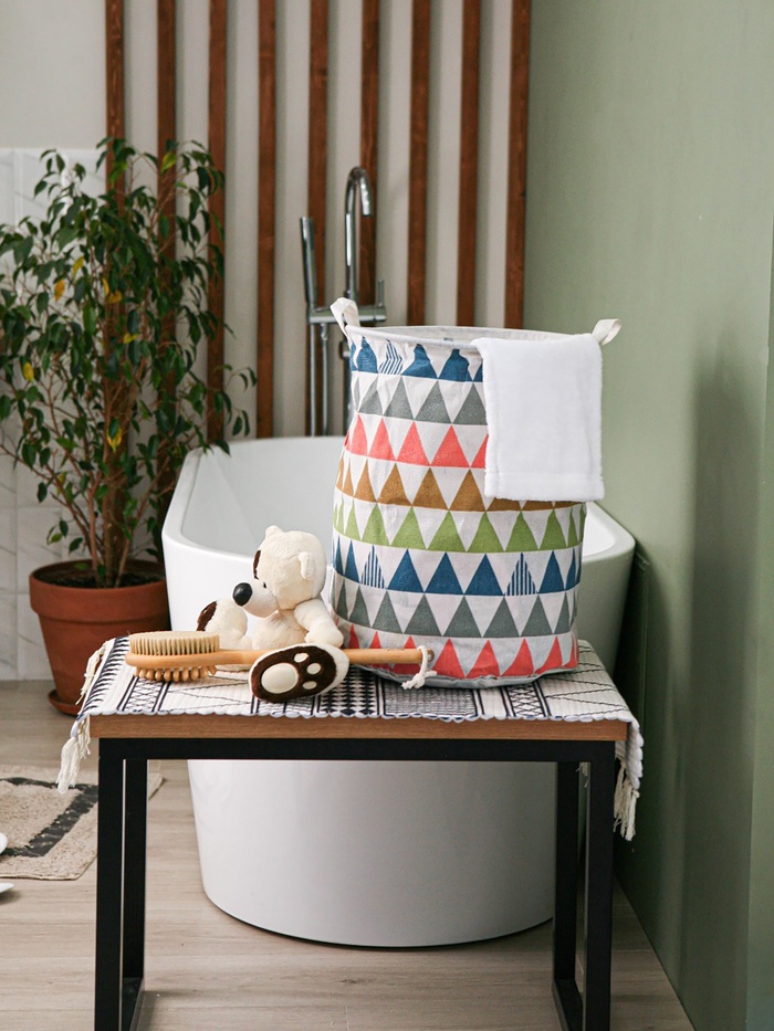 Корзина бельевая Доляна «Цветные треугольники», 35×35×45 см, текстиль