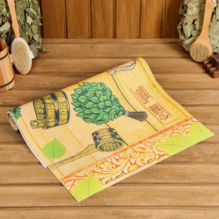 Коврик - лежак для бани и сауны с принтом «Чистое тело — залог здоровья», 150×50 см, полиэфир, «Банная забава»