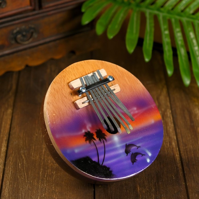 Сувенирный музыкальный инструмент «Калимба курорт», круглая, 7×14×14 см, МИКС