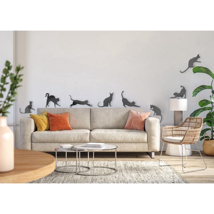 Зеркало настенное «Котики», акриловое, 8 шт., на клеевой основе, разный размер, чёрное