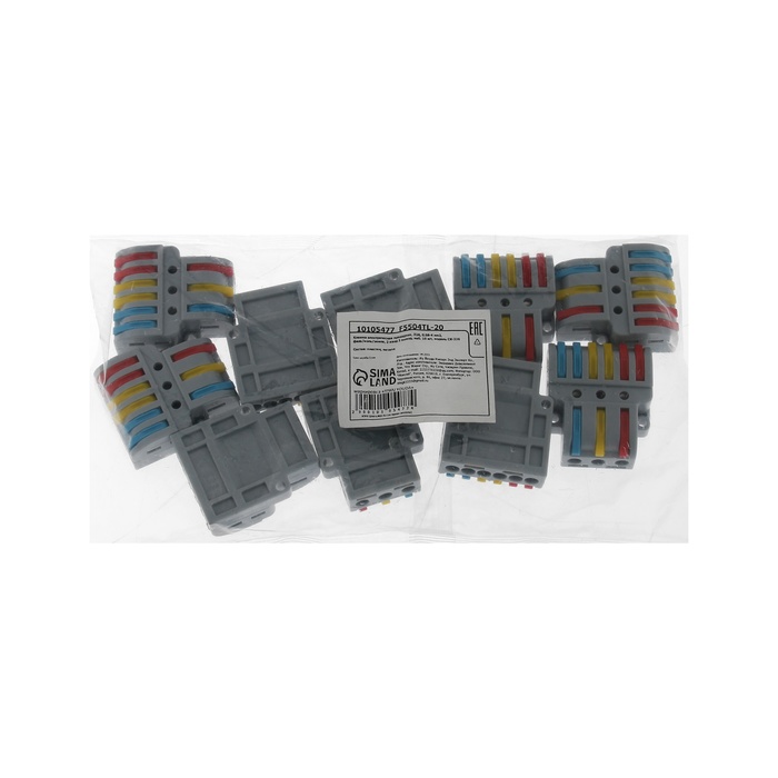 Клемма электрическая проходная, 32 А, 0.08-4 мм2, фаза/ноль/земля, 2 ввод 3 вывод, набор 10 шт.