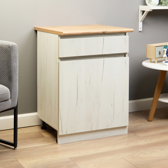 Шкаф напольный «Зара», 1 ящик, 1 створка, 600×600×850 мм, цвет крафт белый