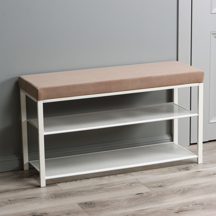 Банкетка «Торонто 33C», 88.5×30×49 см, каркас белый, сиденье бежевое