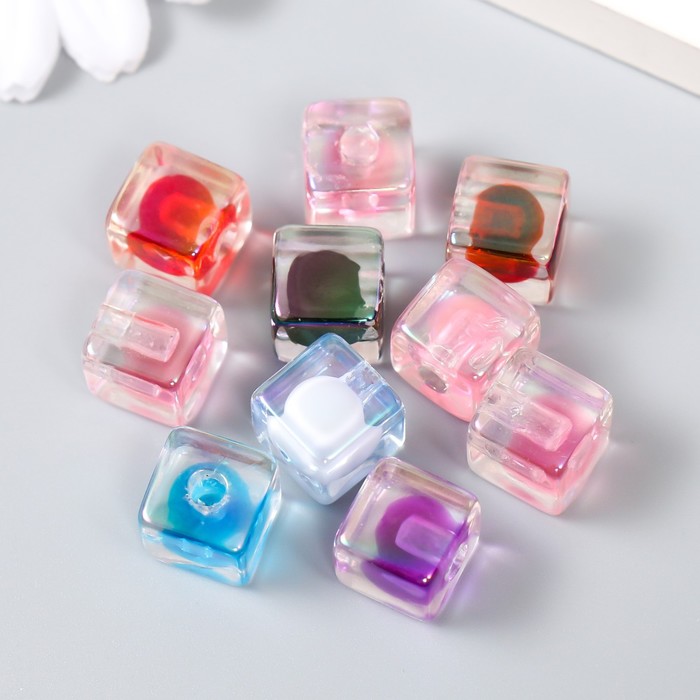 Бусина акрил с несквозным отверстием «Кубик - внутри», 1.2×1.2×1.2 см, МИКС