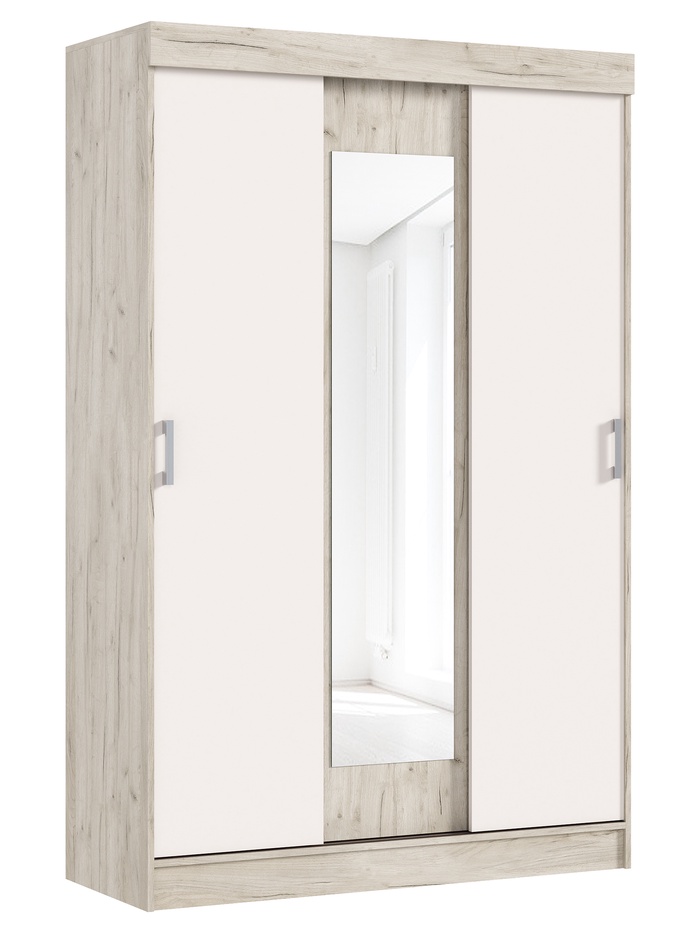 Шкаф – купе «Бася», с зеркалом, 1300×520×2016 мм, цвет кашемир/крафт серый