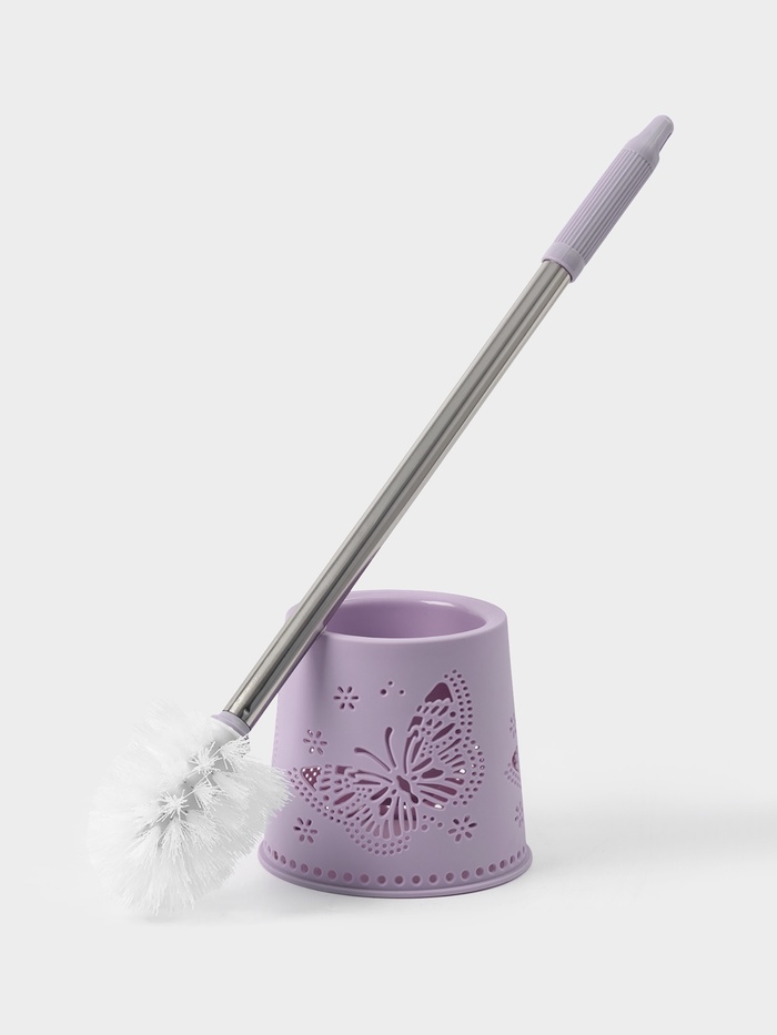 Ёрш для унитаза с подставкой «Бабочки», 12.5×12.5×50 см, фиолетовый