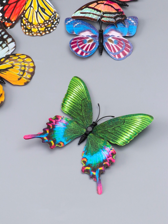 Набор магнитов на холодильник пластик «Бабочки двойные крылья фосфорные», 12 шт.