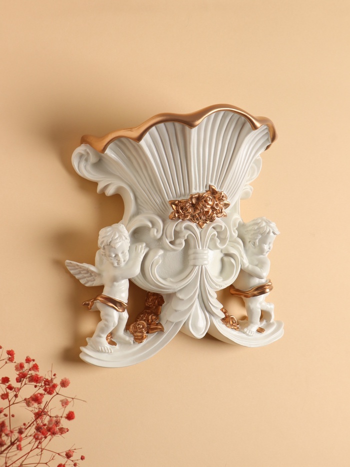 Декор настенный-ваза, панно TAKE IT EASY «Ангелочки», 20.5 см × 22.5, белая с золотом