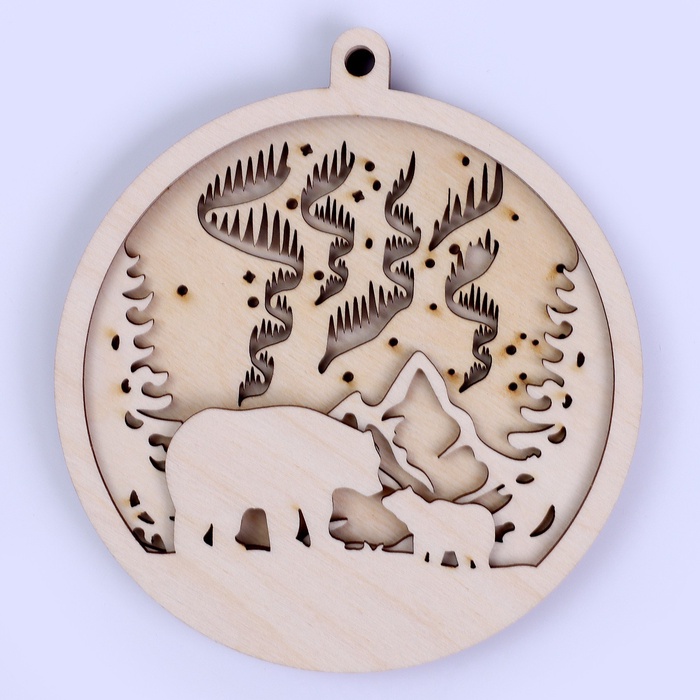 Елочная игрушка под роспись «Белые медведи», деревянная