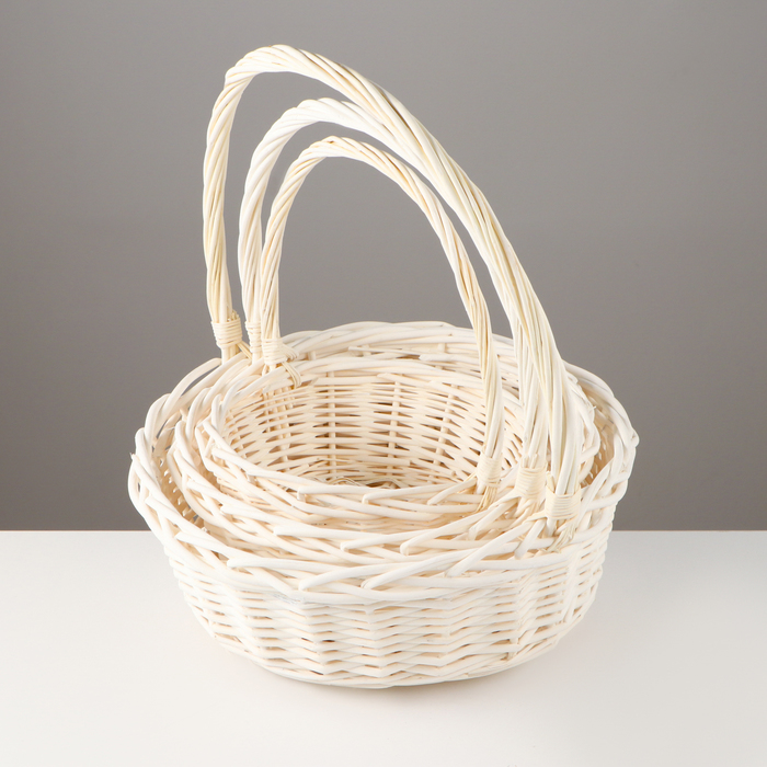 Корзина плетёная для хранения «Косичка», с ручкой, белая, набор 3 шт.