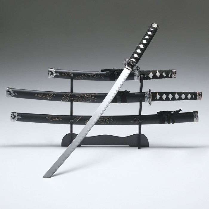 Макет оружия «Сувенирные катаны на подставке 3в1. Дракон», подарочный набор, 100 см, 75 см, 50 см