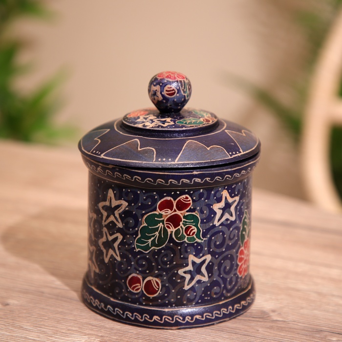 Баночка с крышкой деревянная, 12×12×15 см, батик