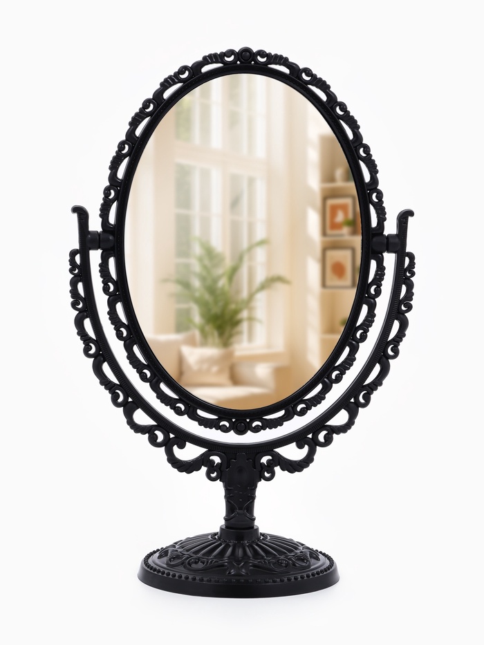 Зеркало декоративное, с увеличением х2, двустороннее, 16.5×25.5 см, (11×15.5 см), чёрное