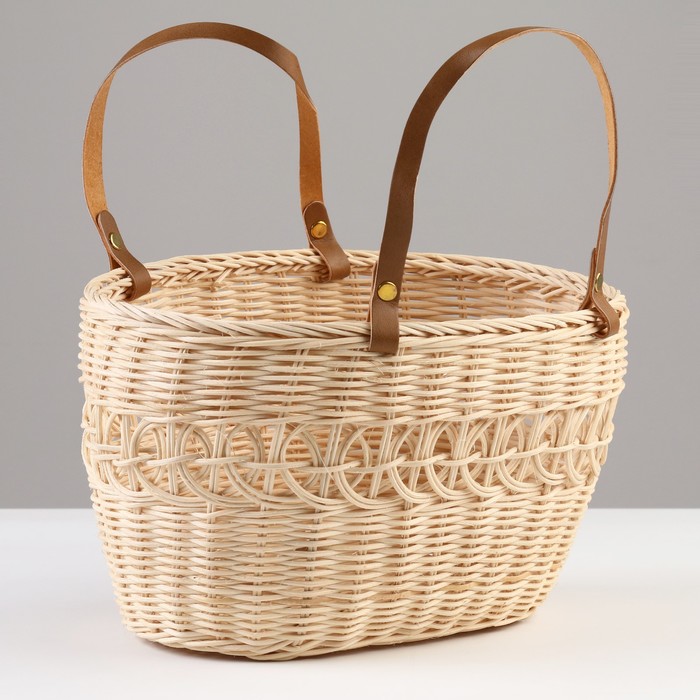 Корзина плетёная для хранения «Кори», 27×19×15 см, ручка h=16 см, ротанг, бежевая