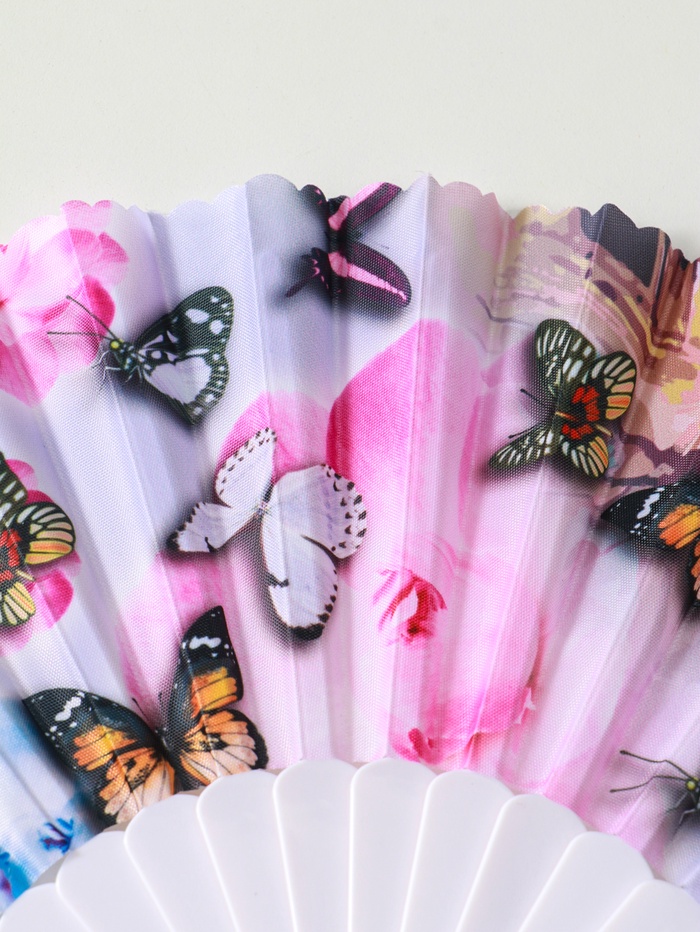 Веер складной «Бабочки и цветы на леопарде», 23 см, МИКС