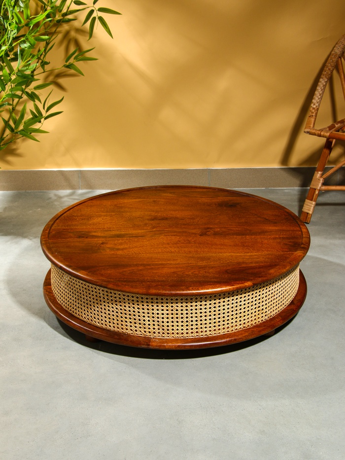 Стол журнальный, 90×90×25 см, манговое дерево, коричневый