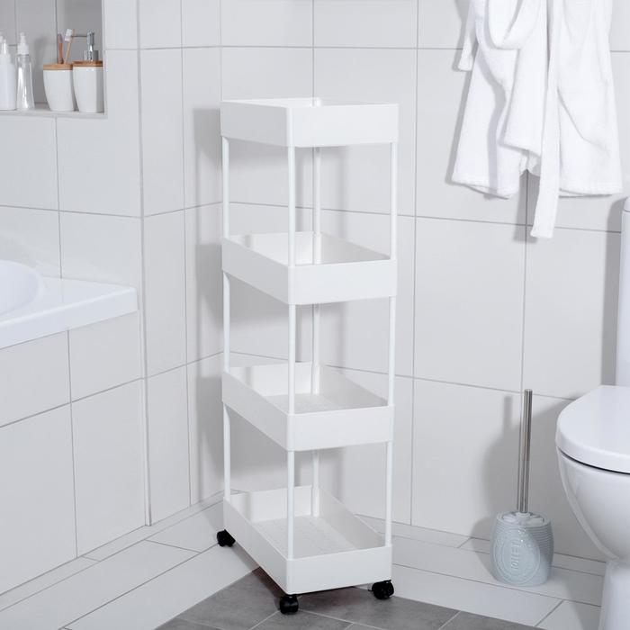Этажерка напольная, 4-х секционная, на колёсиках, 40×21.7×90 см, белая