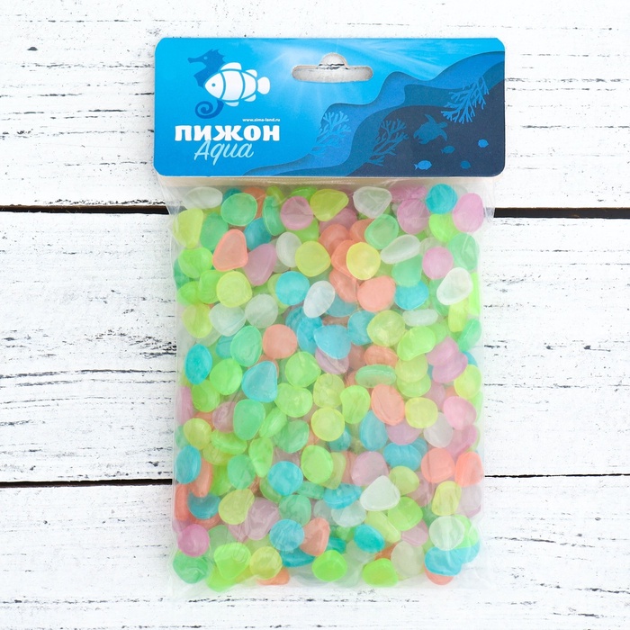 Декоративные камни для аквариума, 8-11 мм, 200 г, светящиеся, 8-11 мм, 200 г, МИКС