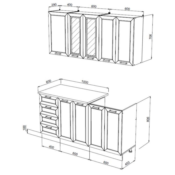 Кухня прямая «Агава», со столешницей, 1600×600 мм, цвет акация белая/сапфир