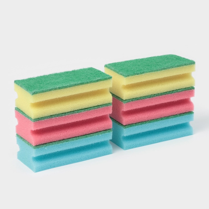 Губка для посуды с чистящим слоем Доляна «Генеральная уборка», 12×6×4 см, 6 шт.