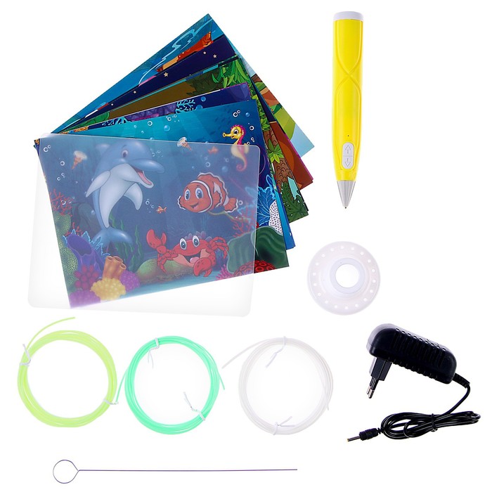 3D ручка с блоком питания, PCL пластик, светится в темноте, жёлтая