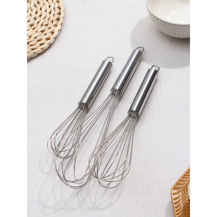 Набор венчиков для взбивания Доляна «Стандарт», 3 шт.: 30 см, 25 см, 21 см, серебристый