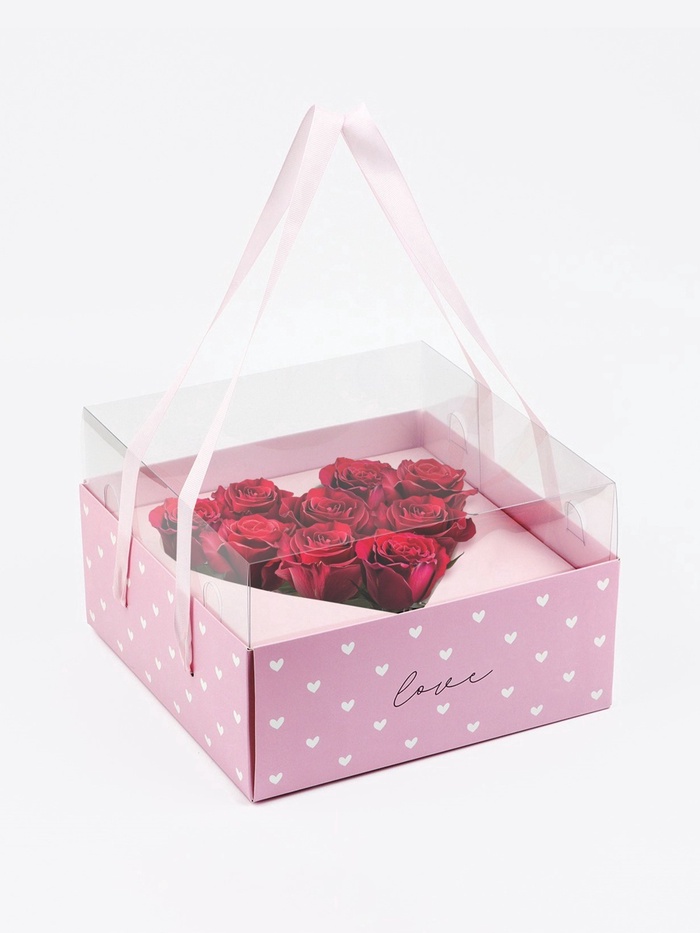 Коробка для цветов с фигурным вкладышем и PVC крышкой «Love», 23.5×23.5×15 см