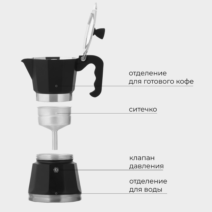 Кофеварка гейзерная с капучинатором Magistro Blackout, подарочный набор 2 предмета, 300 мл, чёрная