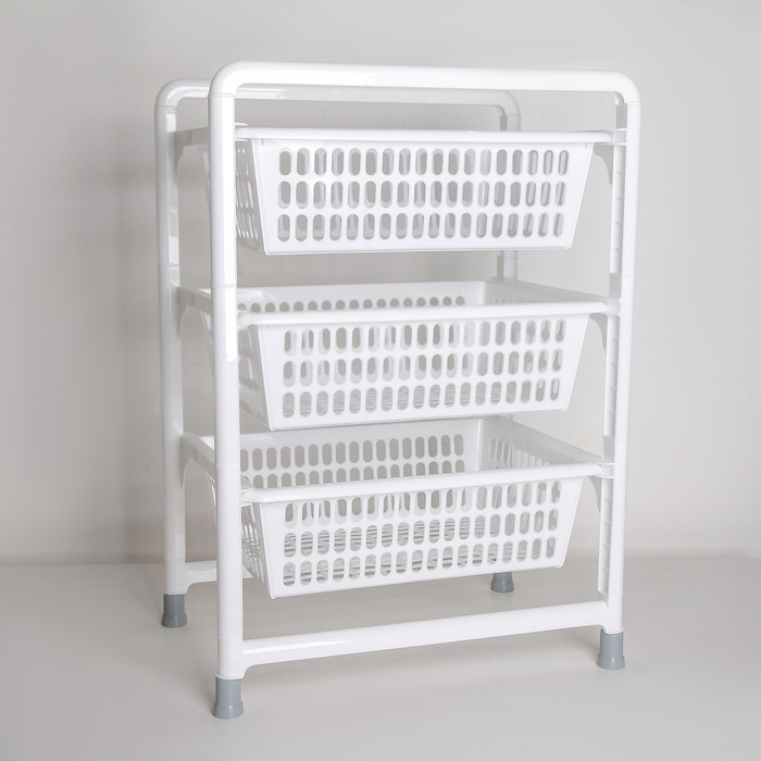 Этажерка напольная, 3-х секционная, с выдвижными лотками, белая