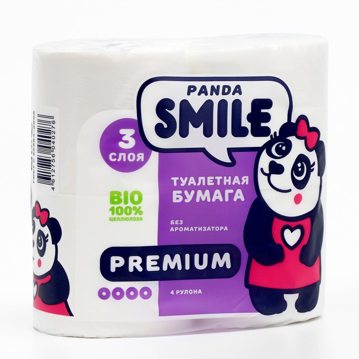 Туалетная бумага «Панда» 3 слоя, 4 рулона