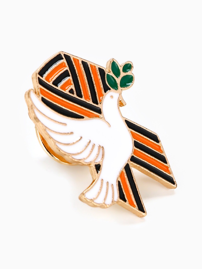 Значок на 9 мая с георгиевской лентой «Голубь мира», 2.5×3 см