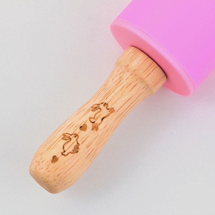 Скалка «Зайки», 31×4 см, силикон, дерево